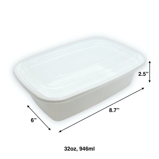 KIS-KY32G | 150sets 32oz, 946ml White PP Rectangle Container with Clear Lids Combo; $0.258/set