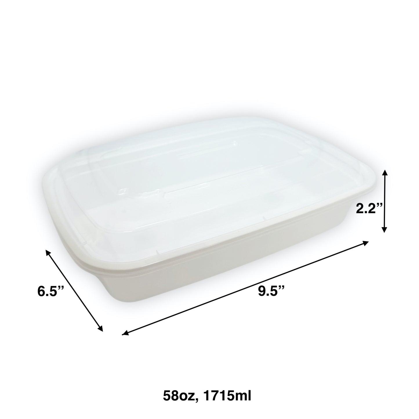 KIS-KY58G | 150sets 58oz, 1715ml White PP Rectangle Container with Clear Lids Combo; $0.404/set
