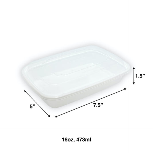 KIS-KY16G | 150sets 16oz, 473ml White PP Rectangle Container with Clear Lids Combo; $0.196/set
