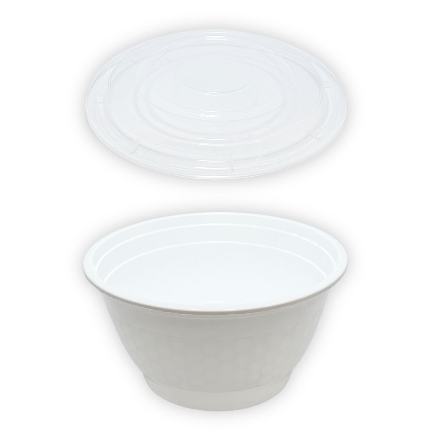 KIS-BO42G | 150sets 42oz, 1242ml White PP Round Bowl with Clear Lids Combo; $0.268/set