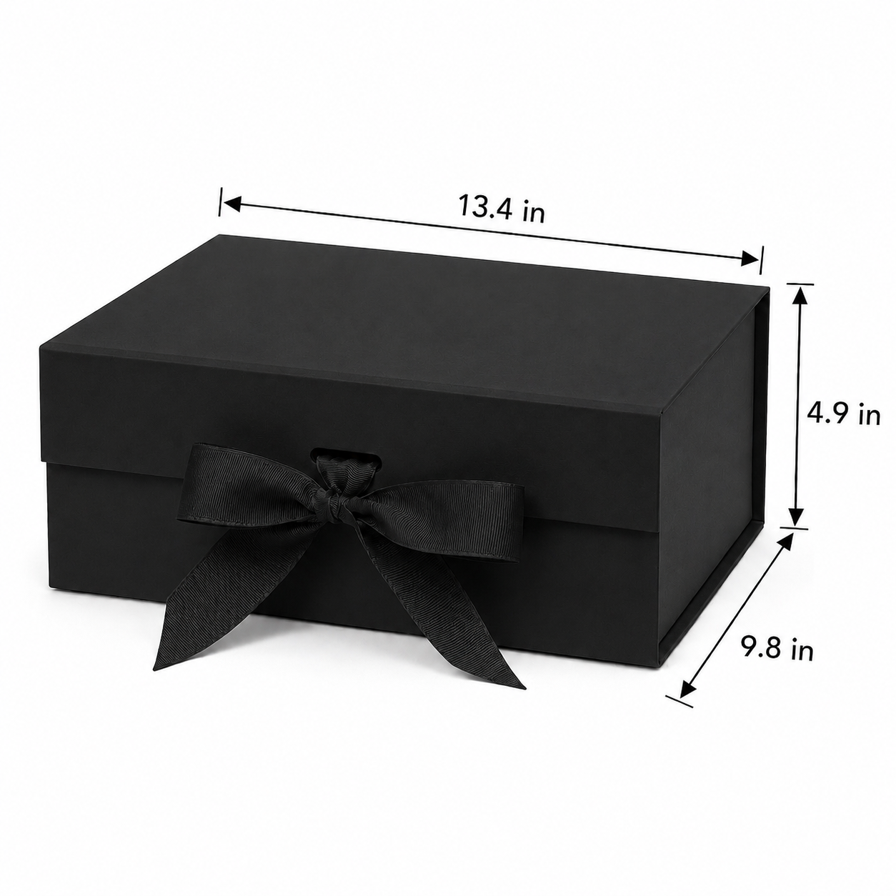 Foldable Rigid Ribbon Tie Gift Box, Black – 13.4 × 9.8 × 4.9 in | Pack of 10 | SKU 6370