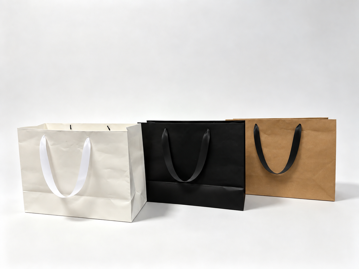 Euro Tote Black Paper Bags 16" x 6" x 12" with Ribbon/Rope Handles "150 pcs/case SKU #