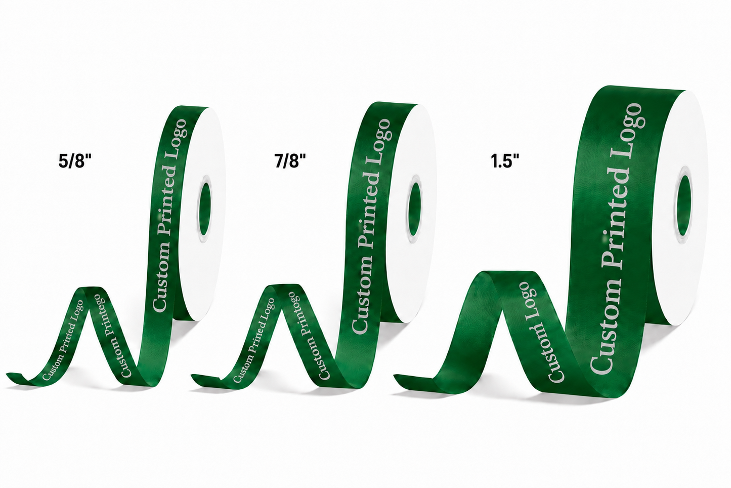 Custom Print Forest Green Solid Single-Face Satin Ribbon – 3 Sizes (⅝″, ⅞″, 1½″)