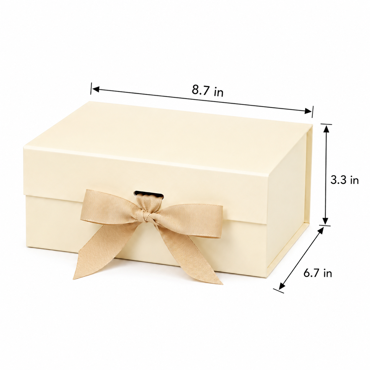 Foldable Rigid Ribbon Tie Gift Box, Beige – 8.7 × 6.7 × 3.3 in | Pack of 10 | SKU 6361