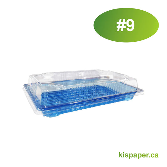 #9 - 9.6" x 6.1" x 2.1" - PET Rectangle Sushi Tray Sets - Carton of 300 - KIS PAPER - 5207; $0.27/set