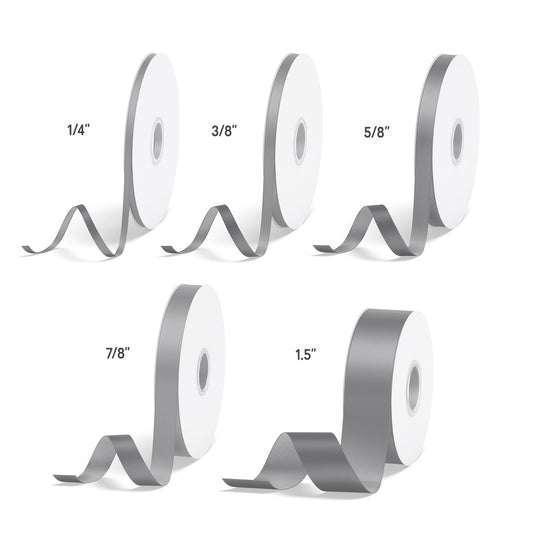 1pc Silver Solid Single Face Satin Ribbon; 5 Sizes