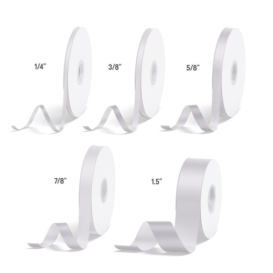 1pc White Solid Single Face Satin Ribbon; 5 Sizes