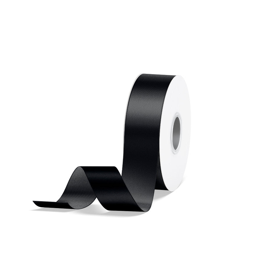 1pcs Black Solid Single Face Satin Ribbon; 5 Sizes