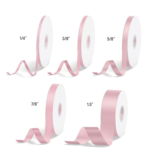 1pc Light Pink Solid Single Face Satin Ribbon; 5 Sizes