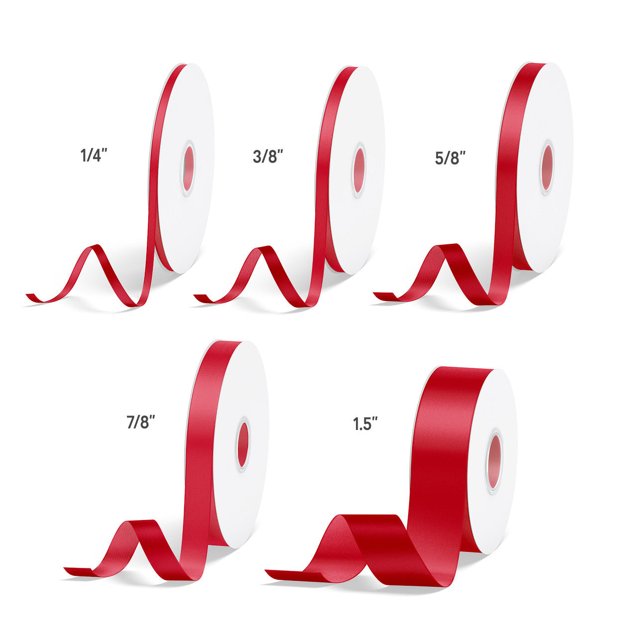 1pcs Red Solid Single Face Satin Ribbon; 5 Sizes