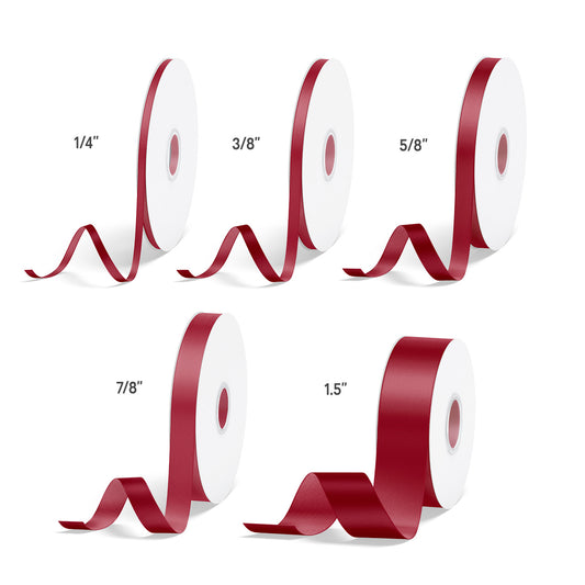 1pc Scarlet Solid Single Face Satin Ribbon; 5 Sizes