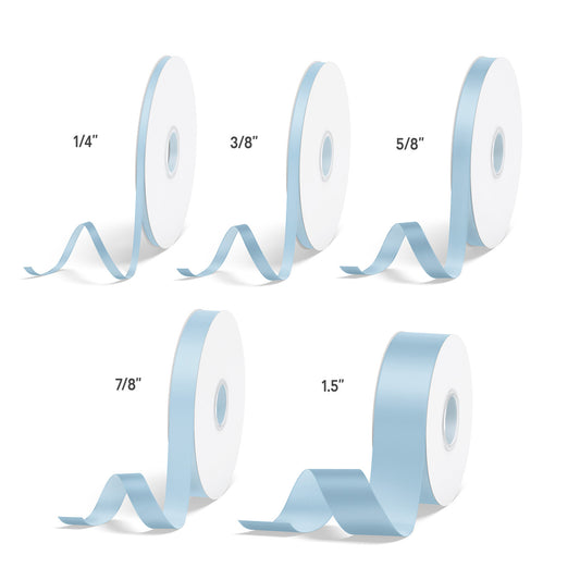 1pc Light Blue Solid Single Face Satin Ribbon; 5 Sizes