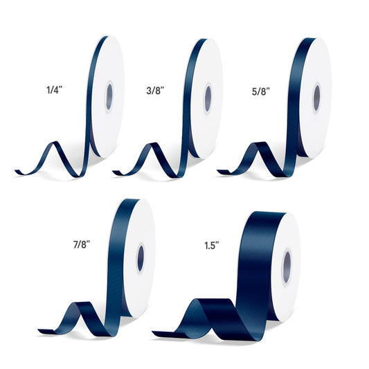 1pc Navy Solid Single Face Satin Ribbon; 5 Sizes