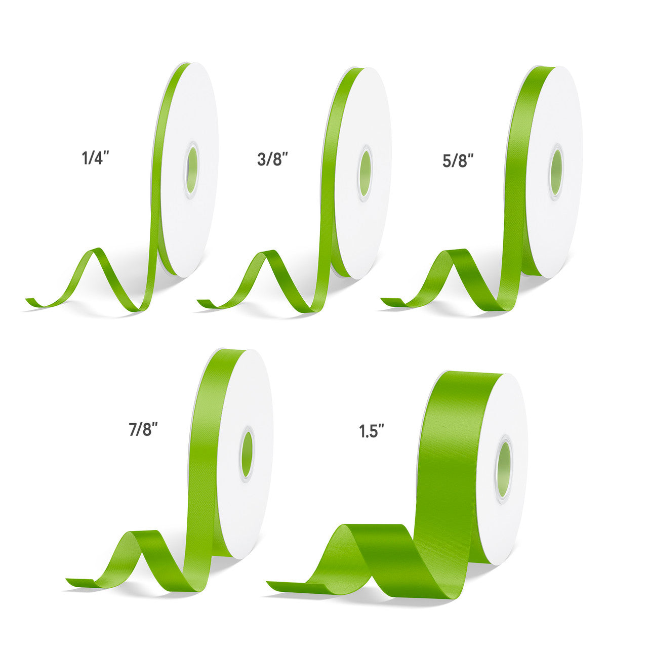 1pc Kiwi Solid Single Face Satin Ribbon; 5 Sizes