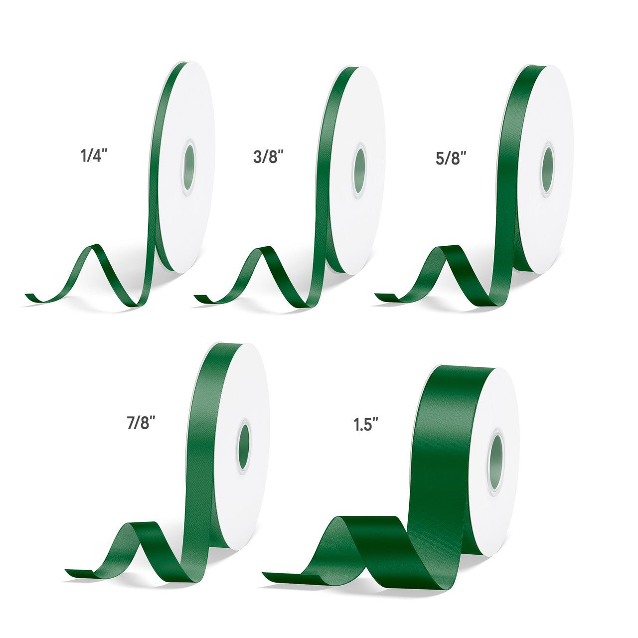 1pcs Forest Green Solid Single Face Satin Ribbon; 5 Sizes