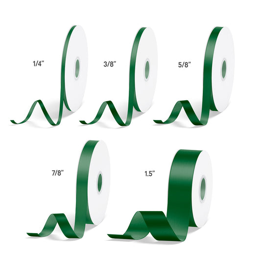 1pc Forest Green Solid Single Face Satin Ribbon; 5 Sizes