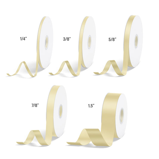 1pc Ivory Solid Single Face Satin Ribbon; 5 Sizes