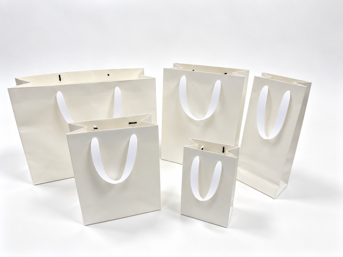 Euro Tote Black Paper Bags 8" x  5" x  3" with Ribbon Handles 150 pcs/case SKU #6119