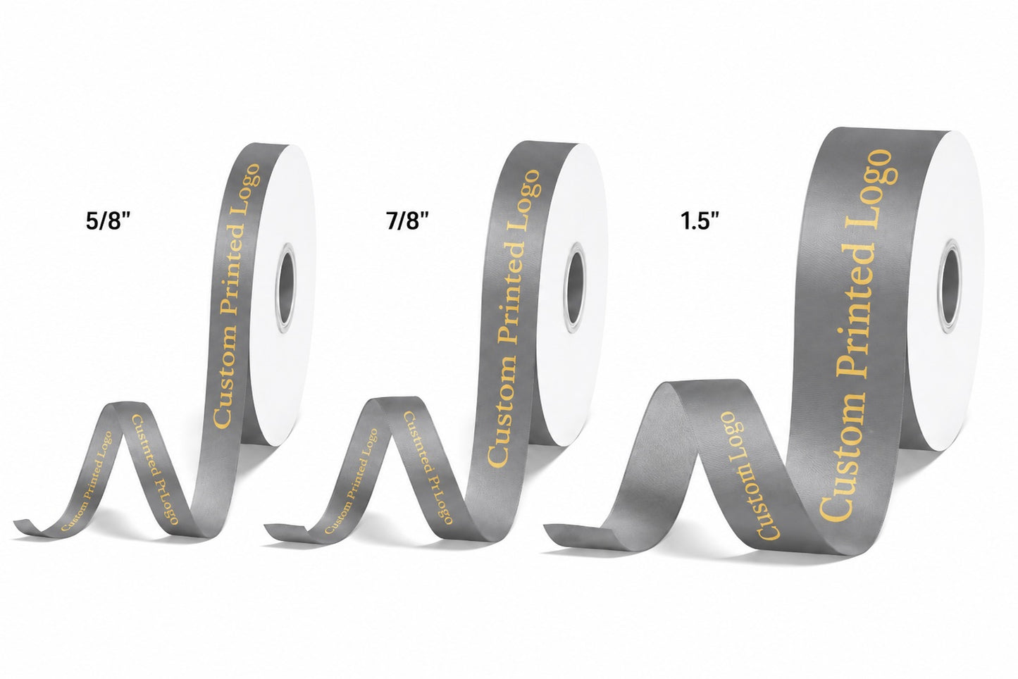 Custom Print Shell Grey Solid Single-Face Satin Ribbon – 3 Sizes (⅝″, ⅞″, 1½″)