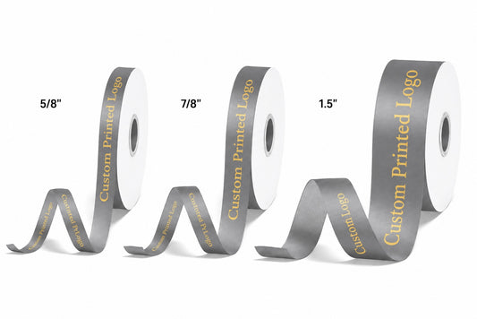 Custom Print Shell Grey Solid Single-Face Satin Ribbon – 3 Sizes (⅝″, ⅞″, 1½″)
