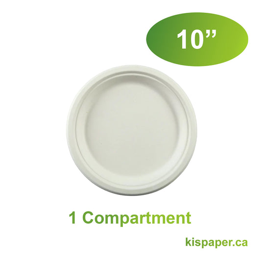 10" - Bagasse Round Plate - Carton of 500 - KIS PAPER - 1134; $0.135/pc