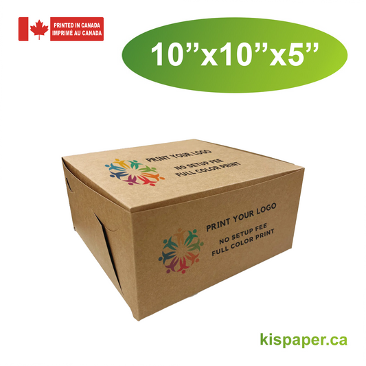 10" x 10" x 5" - Custom Kraft Bakery Boxes - Carton of 100 - KIS PAPER - 5331; Full Color Custom Print, Printed in Canada; $1.3/pc