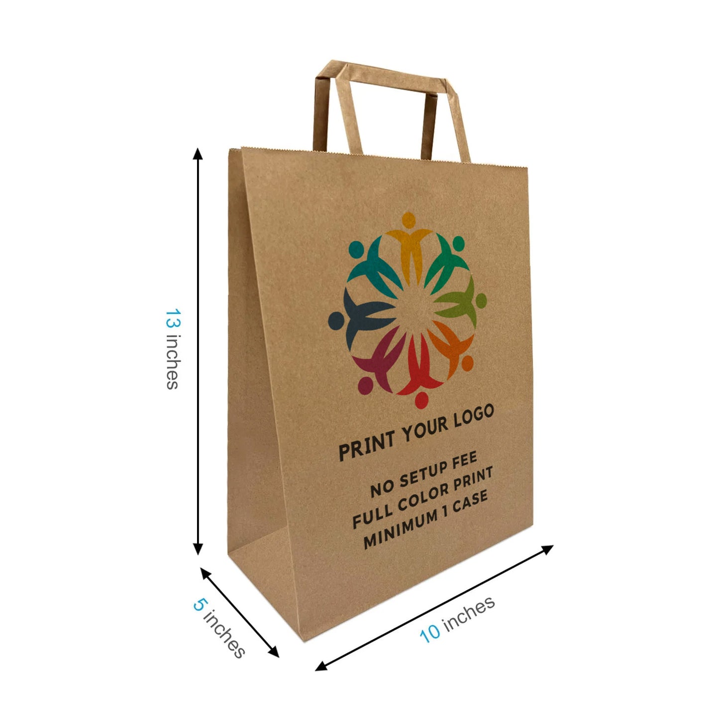 300pcs, Debbie 10x5x13 inches Kraft Paper Bags Flat Handles; Full Color Custom Print, Printed in Canada