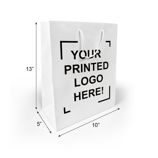 150 Pcs, Debbie, 10x5x13 inches, Euro Tote White Paper Bags, with Rope Handle, Full Color Custom Print