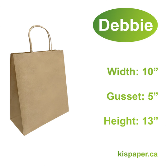 1053B | 250pcs Debbie 10x5x13 inches Kraft Paper Bags Twisted Handles; $0.31/pc