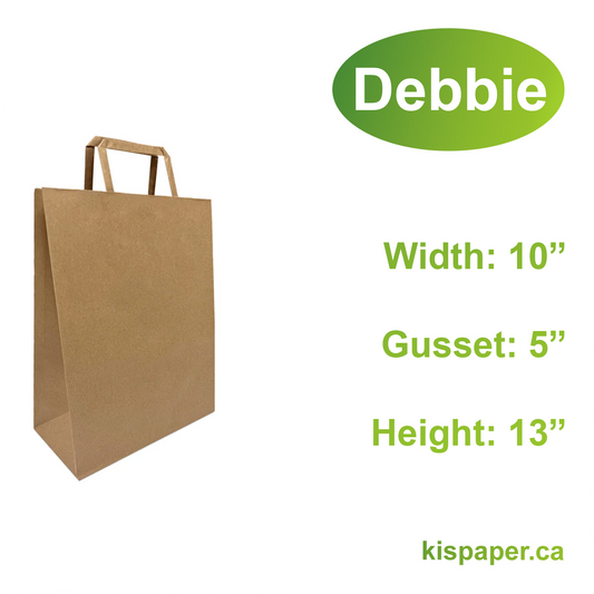 1053FB | 300pcs Debbie 10x5x13 inches Kraft Paper Bags Flat Handles; $0.31/pc