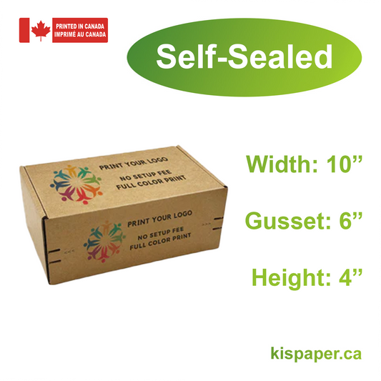 10" x 6" x 4" - Custom Kraft Mailer Boxes Self-Seal Tape - Bundle of 40 - KIS PAPER - 1263; Full Color Custom Print, Printed in Canada; From $2.246/pc