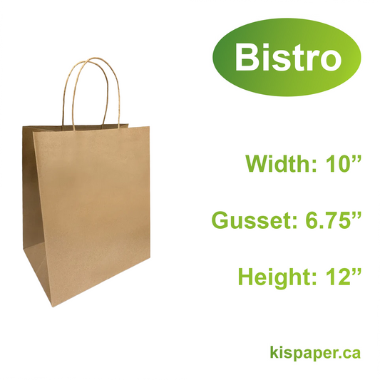 1072B | 250pcs Bistro 10x6.75x12 inches Kraft Paper Bags Twisted Handles; $0.38/pc