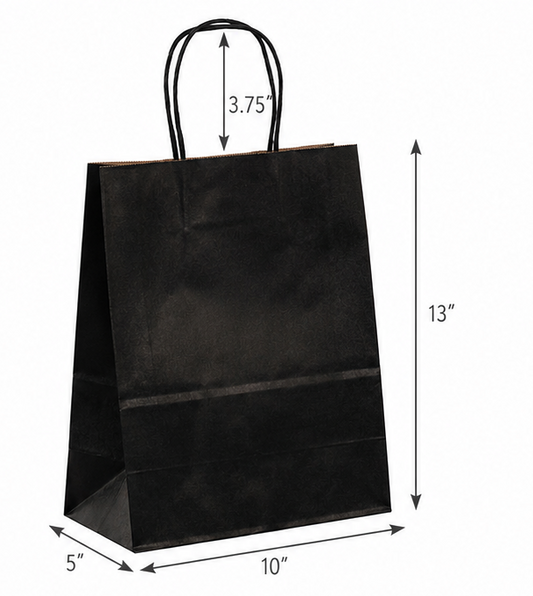 Black Paper Shopping Bag with Twisted Handles (10" x 5" x 13"), Debbie, SKU #6488