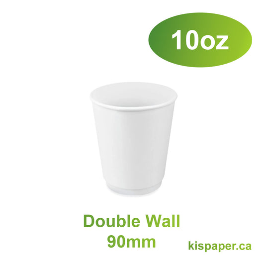 10oz - Double Wall Paper Hot Coffee Cup White with 90mm Opening - Carton of 500 - KIS PAPER - 1241; $0.18/pc