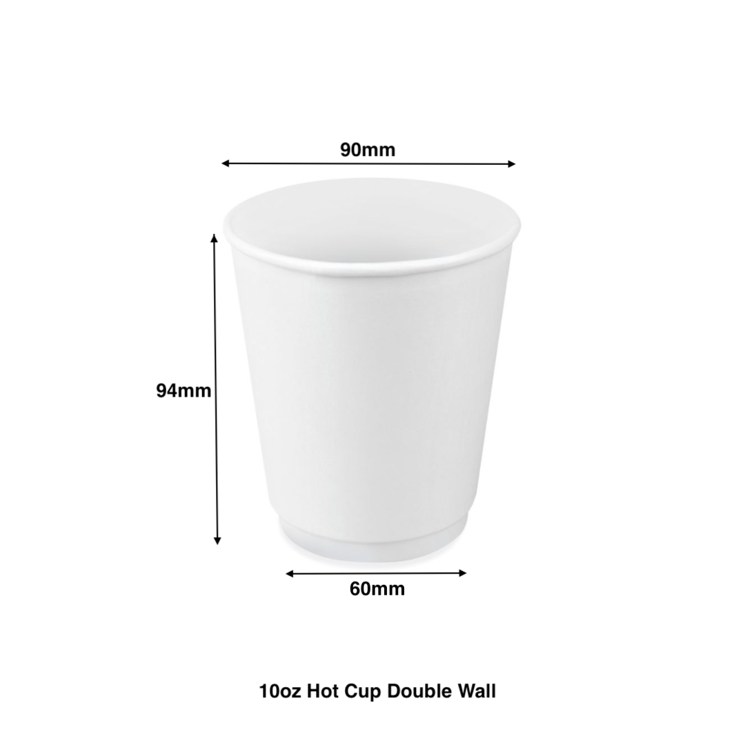 10oz - Double Wall Paper Hot Coffee Cup White with 90mm Opening - Carton of 500 - KIS PAPER - 1241; $0.12/pc