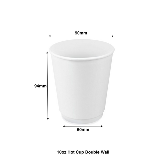 10oz - Double Wall Paper Hot Coffee Cup White with 90mm Opening - Carton of 500 - KIS PAPER - 1241; $0.12/pc