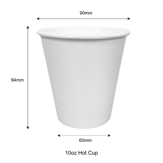 10oz - Single Wall Paper Hot Coffee Cup White with 90mm Opening - Carton of 1000 - KIS PAPER - 1240; $0.055/pc