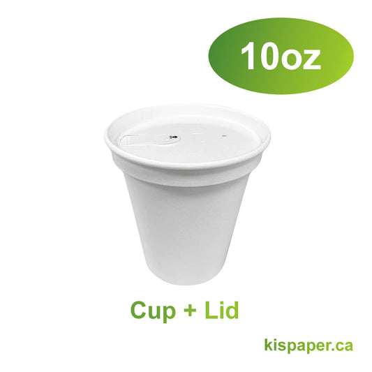 10oz - Paper Hot Coffee Cup Set White with Paper Lid - Carton of 1000 - KIS PAPER - 1141; From $0.19/set