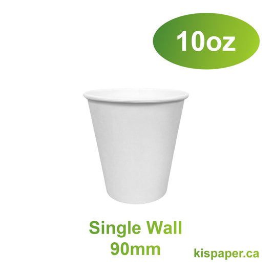 10oz - Single Wall Paper Hot Coffee Cup White with 90mm Opening - Carton of 1000 - KIS PAPER - 1240; $0.055/pc