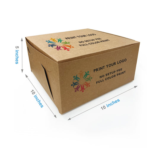 10" x 10" x 5" - Custom Kraft Bakery Boxes - Carton of 100 - KIS PAPER - 1289; Full Color Custom Print, Printed in Canada; $1.3/pc