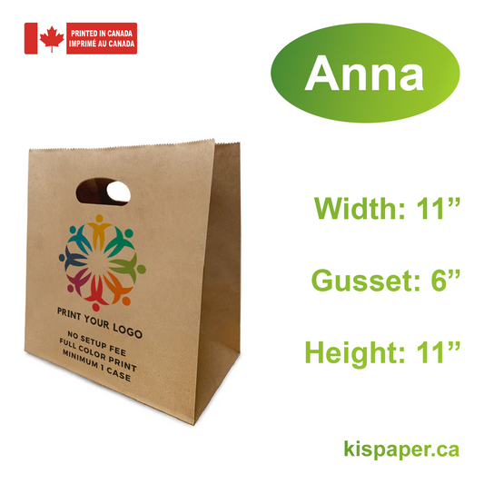 400pcs, Anna 11x6x11 inches Kraft Paper Bag; Full Color Custom Print, Printed in Canada