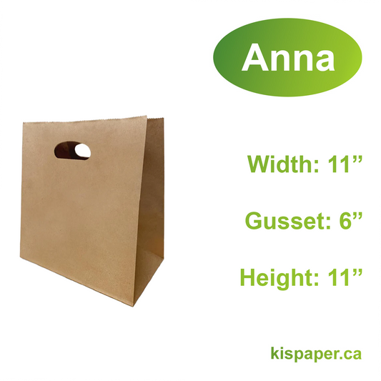 1161DB | 400pcs Anna 11x6x11 inches Kraft Paper Bags Die Cut Handles; $0.23/pcs