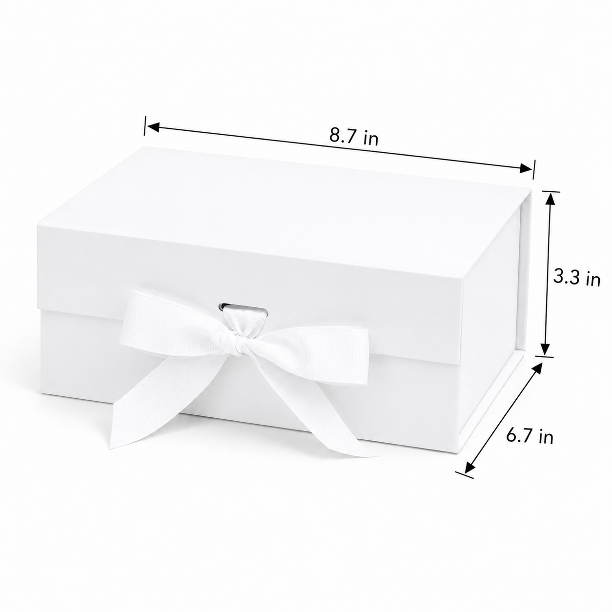 Foldable Rigid Ribbon Tie Gift Box, White – 8.7 × 6.7 × 3.3 in | Pack of 10 | SKU 6357