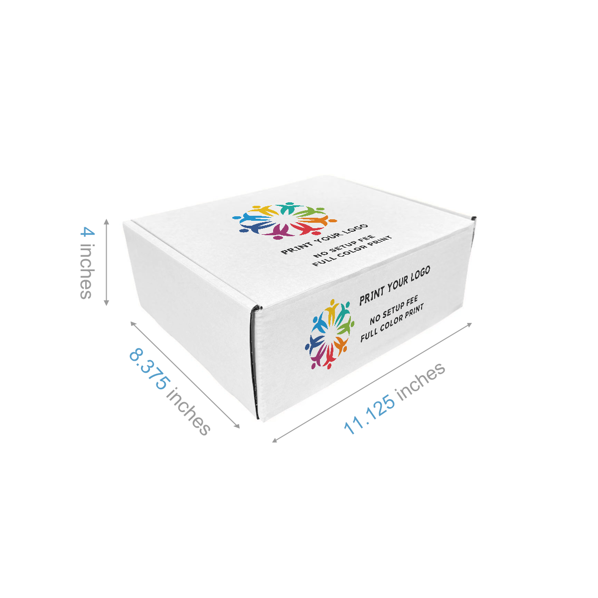11.125" x 8.375" x 4" - Custom White Mailer Boxes - Bundle of 40 - KIS PAPER - 6104; Full Color Custom Print, Printed in Canada; From $1.94/pc