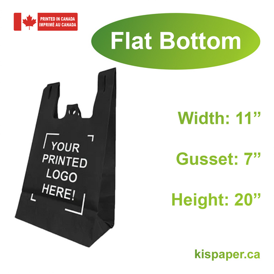 200pcs, Non-Woven Reusable T-Shirt Bag 11x7x20x7 inches Black Shopping Bags Flat Bottom, One Color Custom Print, Printed in Canada