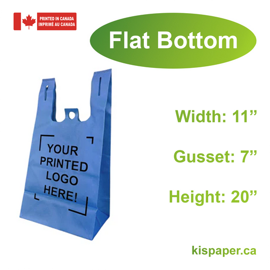 200pcs, Non-Woven Reusable T-Shirt Bag 11x7x20x7 inches Blue Shopping Bags Flat Bottom, One Color Custom Print, Printed in Canada