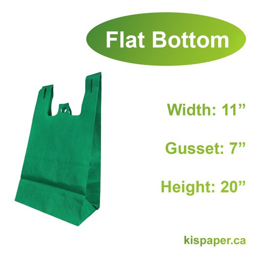 200pcs Non-Woven Reusable T-Shirt Bag 11x7x20x7 inches Dark Green Shopping Bags Flat Bottom; $0.44/pc