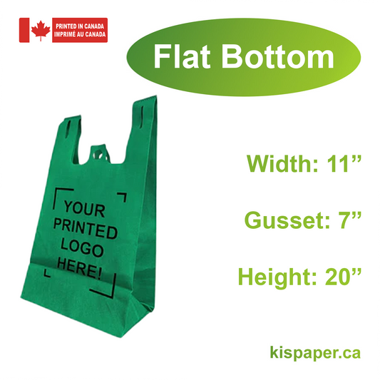 200pcs, Non-Woven Reusable T-Shirt Bag 11x7x20x7 inches Dark Green Shopping Bags Flat Bottom, One Color Custom Print, Printed in Canada