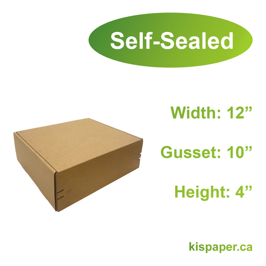 12" x 10" x 4" - Kraft Mailer Boxes Self-Seal Tape - Bundle of 40 - KIS PAPER - 1269; $2.187/pc