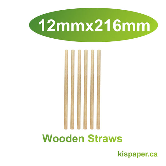 12mm x 216mm - Wooden Straws Paper Wrapped - Carton of 2000 - 1187 - KIS PAPER; $0.093/pc